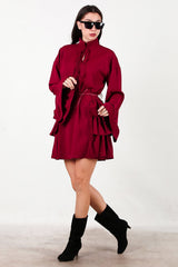 Kleid Mit Rüschen An Seiten Und Ärmeln — Bordeaux