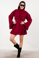 Kleid Mit Rüschen An Seiten Und Ärmeln — Bordeaux