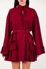 Kleid Mit Rüschen An Seiten Und Ärmeln — Bordeaux