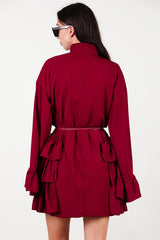 Kleid Mit Rüschen An Seiten Und Ärmeln — Bordeaux