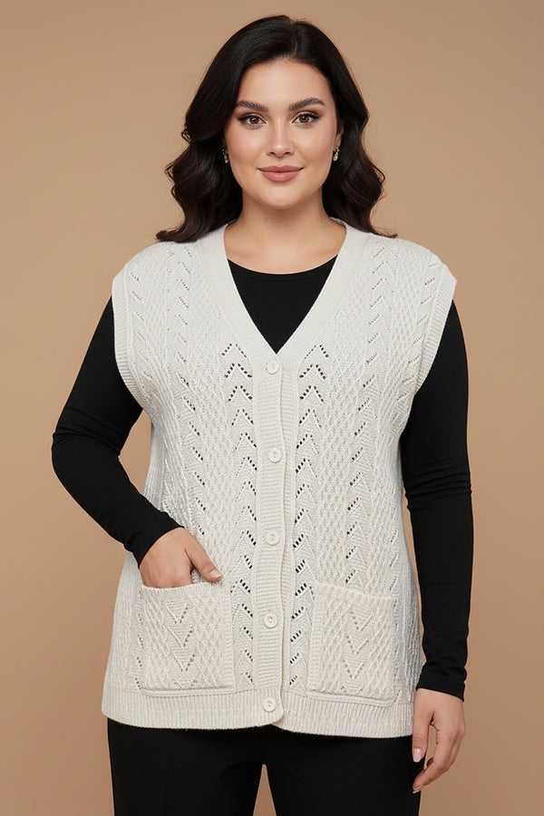 Grote Maten Gebreide Gilet – Stone