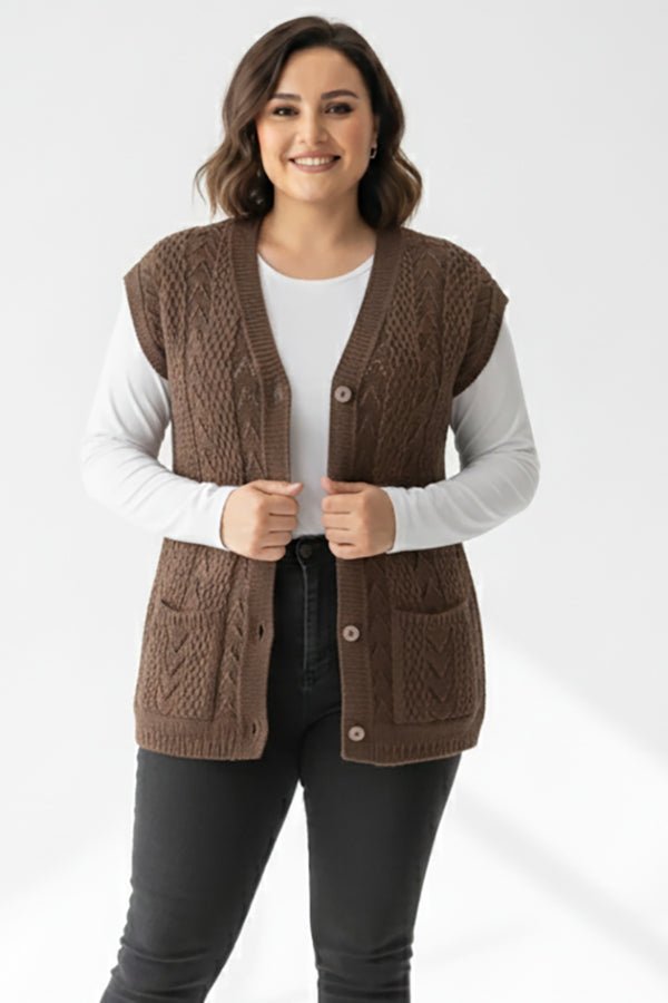 Gebreide Gilet — Grote Maten — Bruin