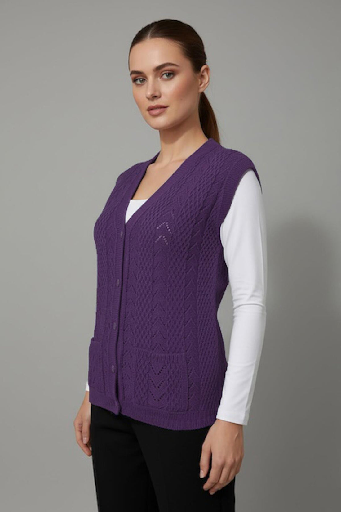 Gebreid Vest In Grote Maat — Paars