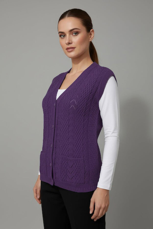 Gebreid Vest In Grote Maat — Paars