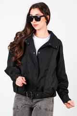 Korte Trenchcoat Met Drukknopen En Geplooide Details, Zwart