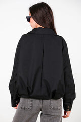 Korte Trenchcoat Met Drukknopen En Geplooide Details, Zwart