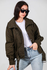 Korte Trenchcoat Met Plooidetail En Drukknopen — Khaki