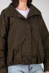Korte Trenchcoat Met Plooidetail En Drukknopen — Khaki