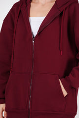 Oversized 3‑Draads Hoodie Met Rits, Bordeaux