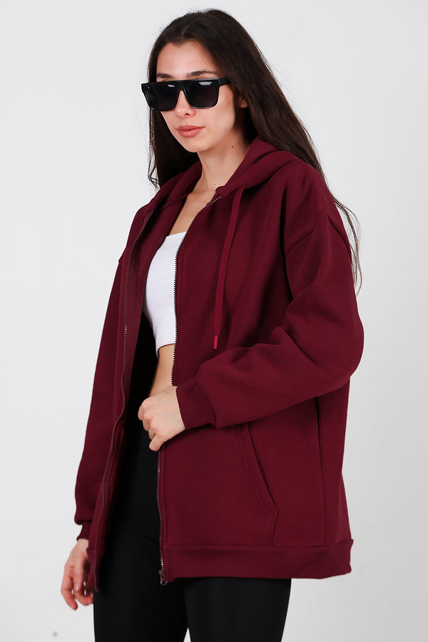 Oversized 3‑Draads Hoodie Met Rits, Bordeaux
