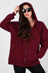 Oversized 3‑Draads Hoodie Met Rits, Bordeaux