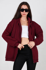 Oversized 3‑Draads Hoodie Met Rits, Bordeaux