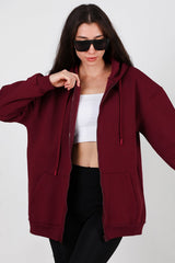 Oversized 3‑Draads Hoodie Met Rits, Bordeaux