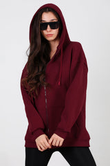 Oversized 3‑Draads Hoodie Met Rits, Bordeaux