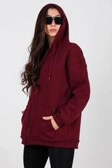 Oversized 3‑Draads Hoodie Met Rits, Bordeaux