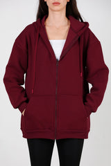 Oversized 3‑Draads Hoodie Met Rits, Bordeaux