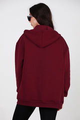 Oversized 3‑Draads Hoodie Met Rits, Bordeaux