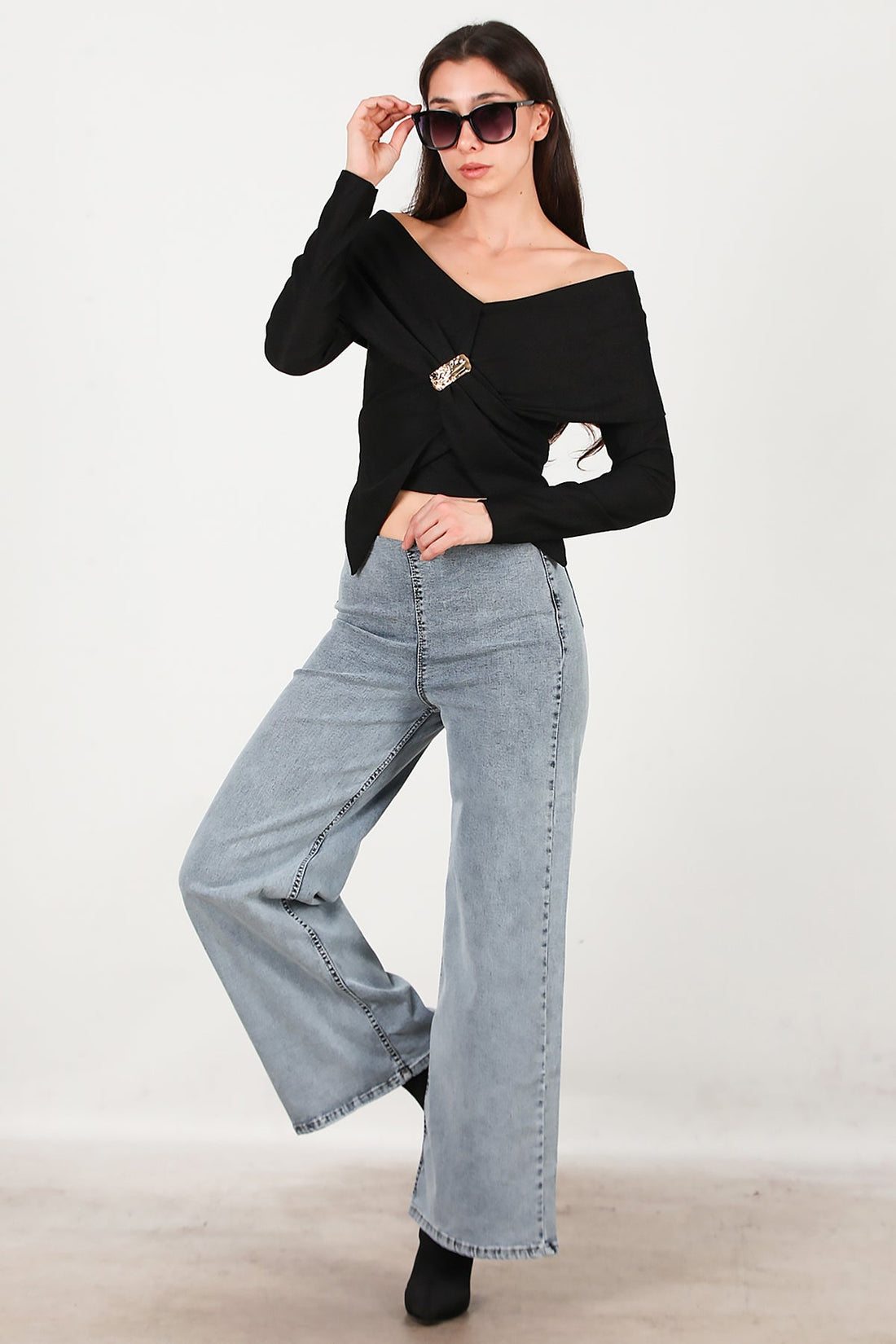 Jeans Met Elastische Taille, Wijd Model – Blauw