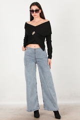 Jeans Met Elastische Taille, Wijd Model – Blauw