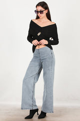 Jeans Met Elastische Taille, Wijd Model – Blauw