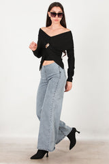 Jeans Met Elastische Taille, Wijd Model – Blauw