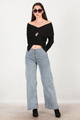 Jeans Met Elastische Taille, Wijd Model – Blauw