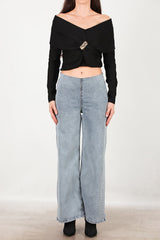 Jeans Met Elastische Taille, Wijd Model – Blauw