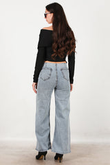 Jeans Met Elastische Taille, Wijd Model – Blauw