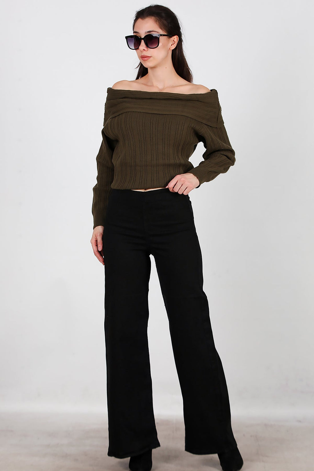 Jeans Met Brede Pijpen En Elastische Taille – Zwart