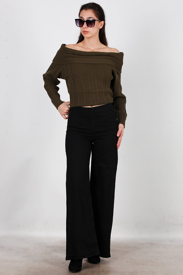 Jeans Met Brede Pijpen En Elastische Taille – Zwart