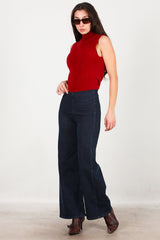 Weit Geschnittene Jeans Mit Elastischem Bund — Marineblau