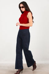 Weit Geschnittene Jeans Mit Elastischem Bund — Marineblau
