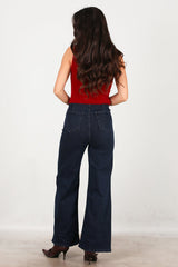 Weit Geschnittene Jeans Mit Elastischem Bund — Marineblau