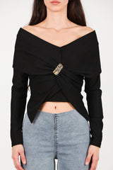 Blouse Met Sjaalkraag En Accessoire - Detail — Zwart