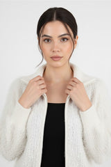 Gebreid Vest Met Franjes En Ritssluiting — Ecru