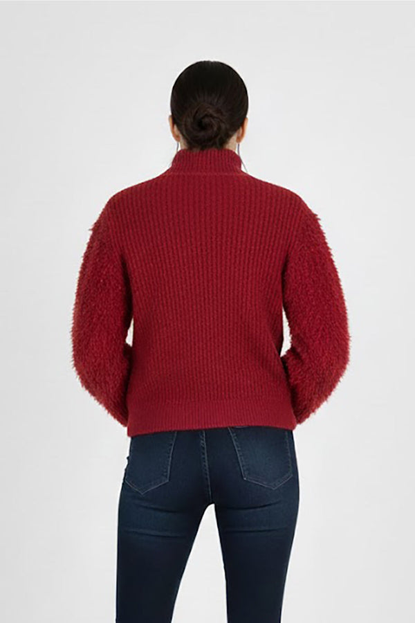 Fransen‑Cardigan Mit Reißverschluss — Bordeaux