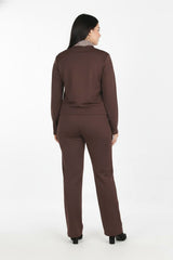 Dames Tweedelig Set Met Sjaaltje, Bruin