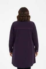 Plus‑Size Suède Tuniek Met Knopen Voor — Paars