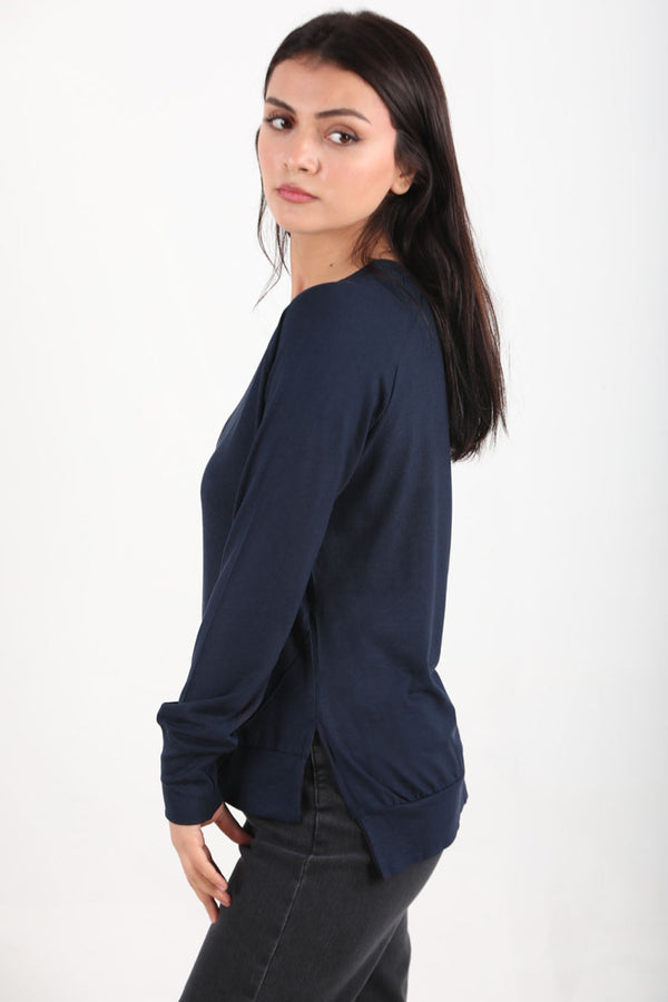 Ronde - Hals Blouse In Strawberry - Stof — Donkerblauw