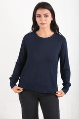 Ronde - Hals Blouse In Strawberry - Stof — Donkerblauw