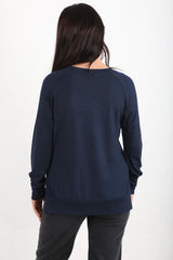 Ronde - Hals Blouse In Strawberry - Stof — Donkerblauw
