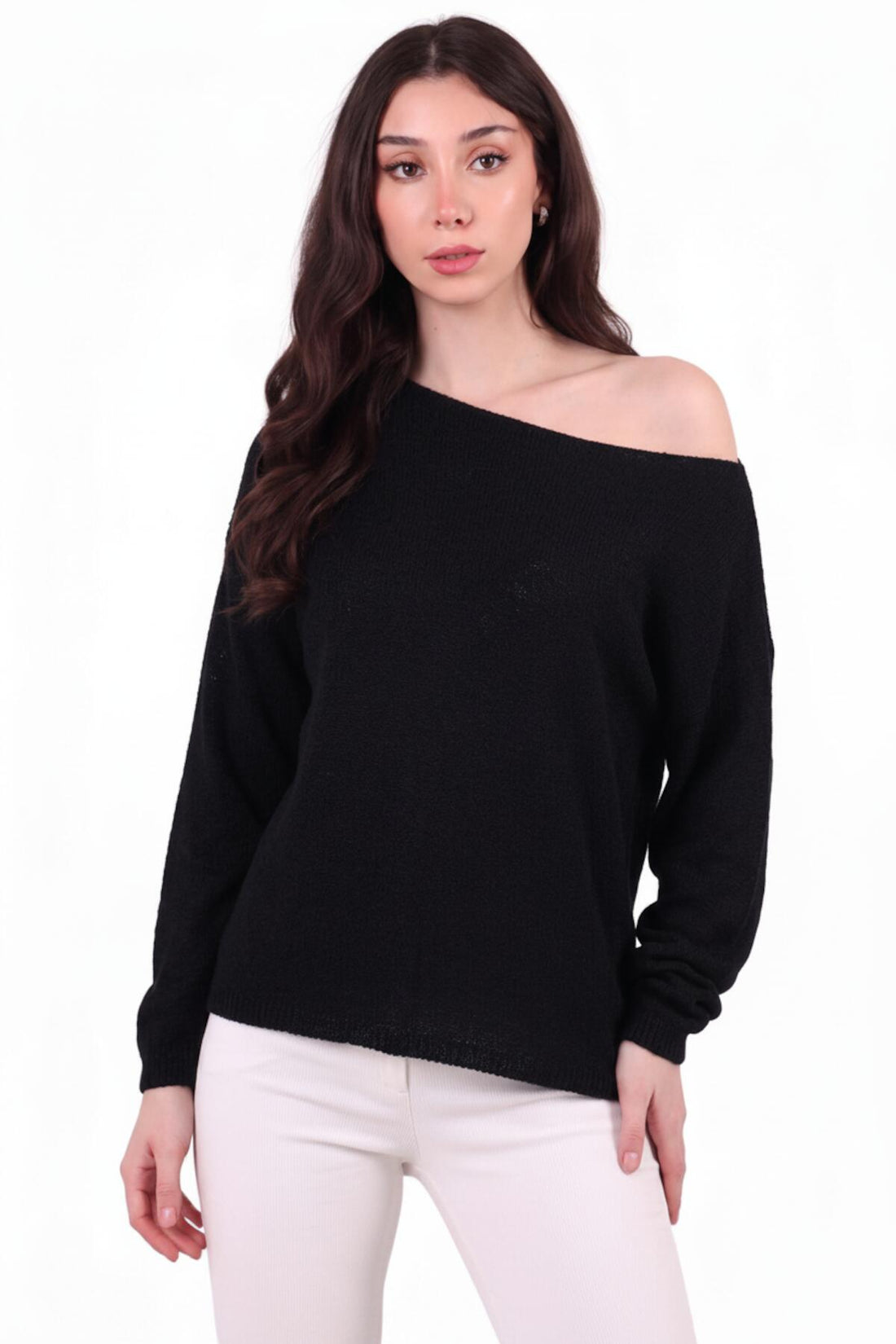 Feinstrick - Pullover Mit U‑Boot‑Ausschnitt – Schwarz