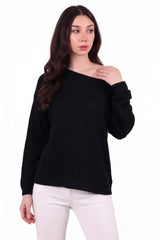 Feinstrick - Pullover Mit U‑Boot‑Ausschnitt – Schwarz