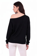 Feinstrick - Pullover Mit U‑Boot‑Ausschnitt – Schwarz