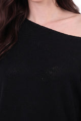 Feinstrick - Pullover Mit U‑Boot‑Ausschnitt – Schwarz