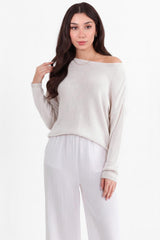 Boat - Neck Fine Knit Top — Stone