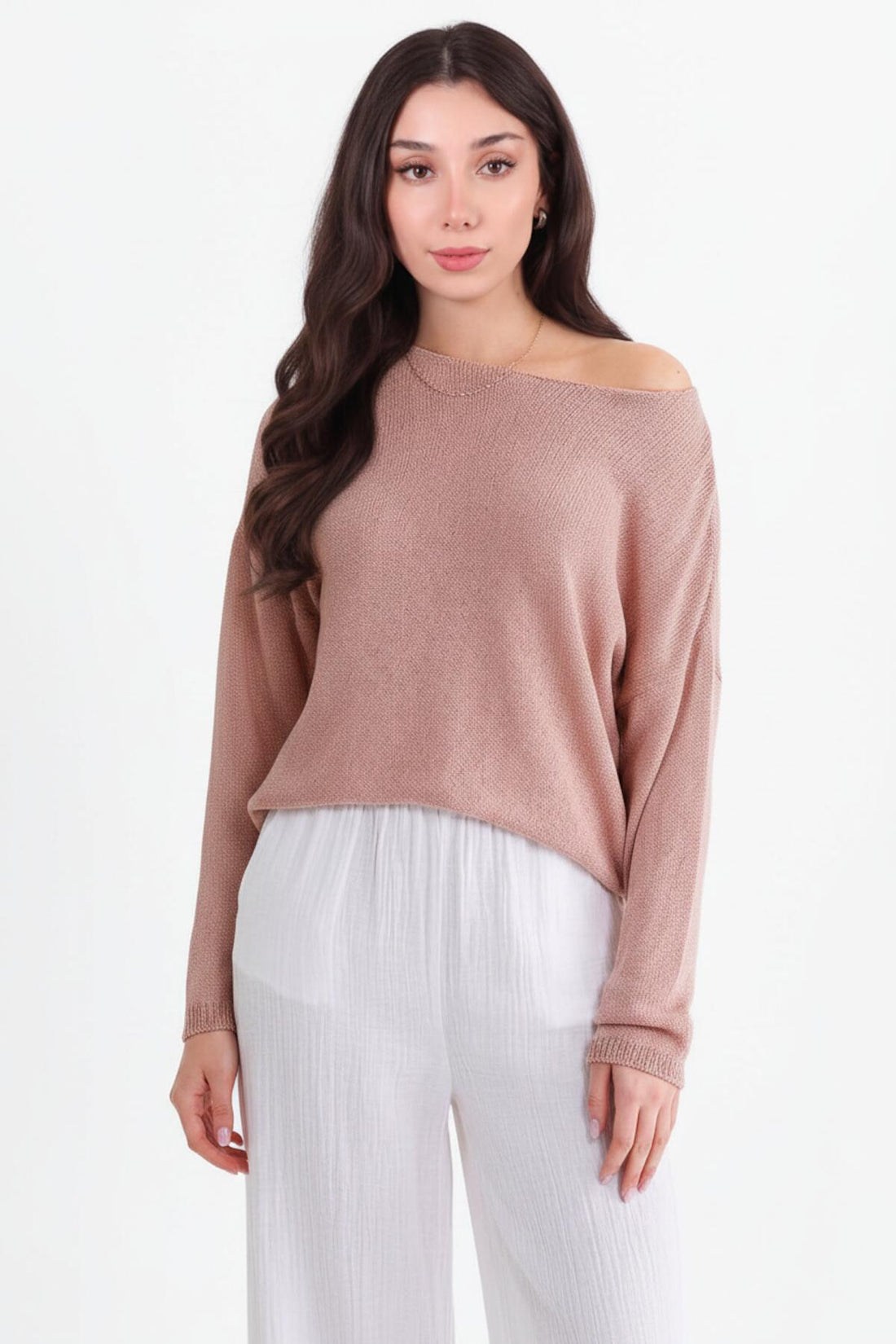 Top En Maille Fine À Encolure Bateau — Rose