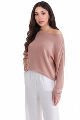 Top En Maille Fine À Encolure Bateau — Rose
