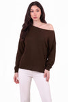 Fine Knit Boat‑Neck Top, Brown