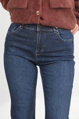 Denim - Hose Mit Steinbesetztem, Fransigem Saum